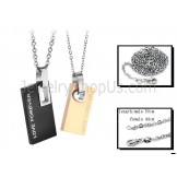Titanium Black and Rose Gold Rectangle "Forever Love" Lovers Pendants with Free Chains C291