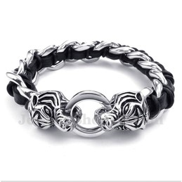 Men's Titanium Tiger Head Leather Bracelet