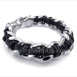 Men's Titanium Tiger Head Leather Bracelet