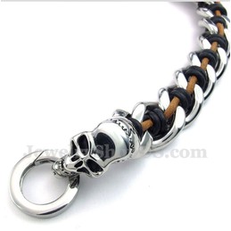 Men's Titanium Skull Leather Bracelet