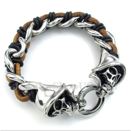 Men's Titanium Grim Reaper Leather Bracelet