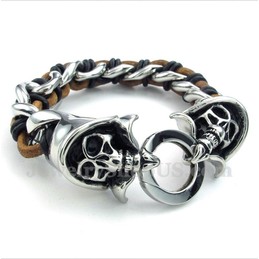 Men's Titanium Grim Reaper Leather Bracelet