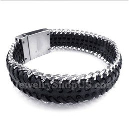 Men's Titanium Black Leather Bracelet