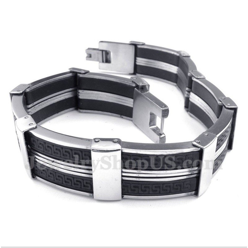 Men's Titanium Rubber Greek Meander Pattern Bracelet