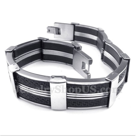 Men's Titanium Rubber Greek Meander Pattern Bracelet