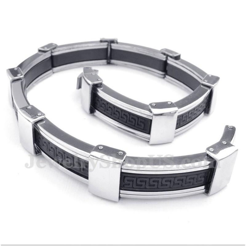 Men's Titanium Greek Meander Pattern Rubber Bracelet