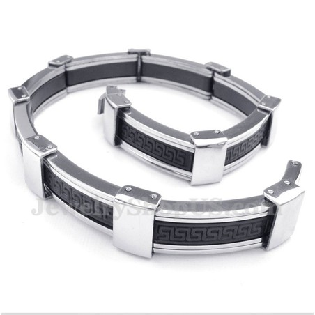 Men's Titanium Greek Meander Pattern Rubber Bracelet