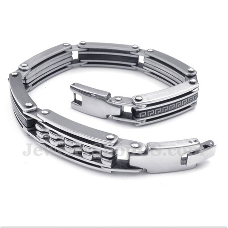 Men's Titanium Greek Meander Pattern Black Bracelet