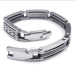Men's Titanium Greek Meander Pattern Black Bracelet