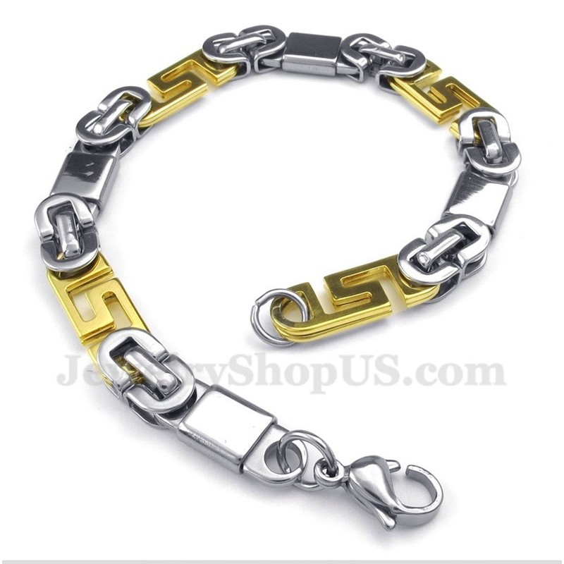 Men's Titanium Gold Greek Meander Pattern Bracelet