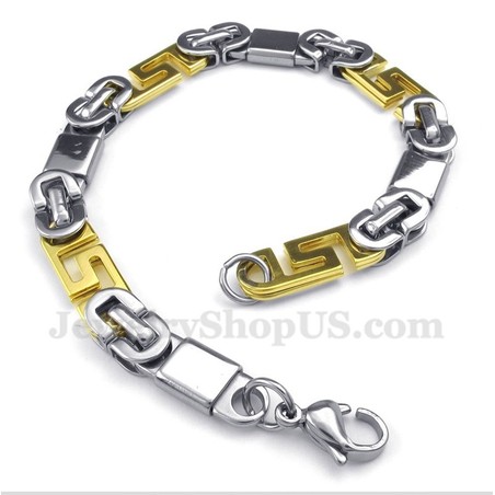 Men's Titanium Gold Greek Meander Pattern Bracelet