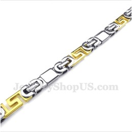 Men's Titanium Gold Greek Meander Pattern Bracelet