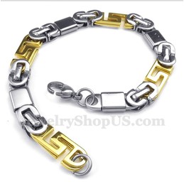 Men's Titanium Gold Greek Meander Pattern Bracelet