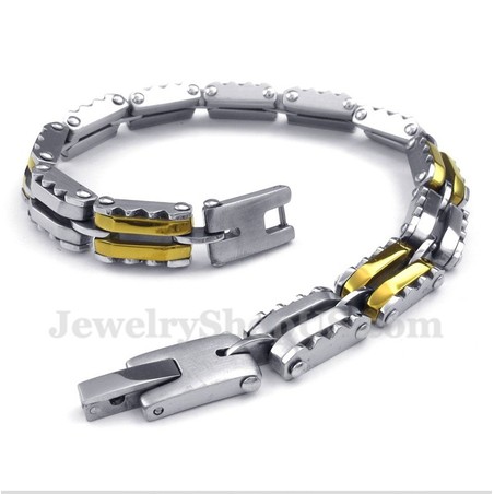 Men's Titanium Gold Serrated Bracelet
