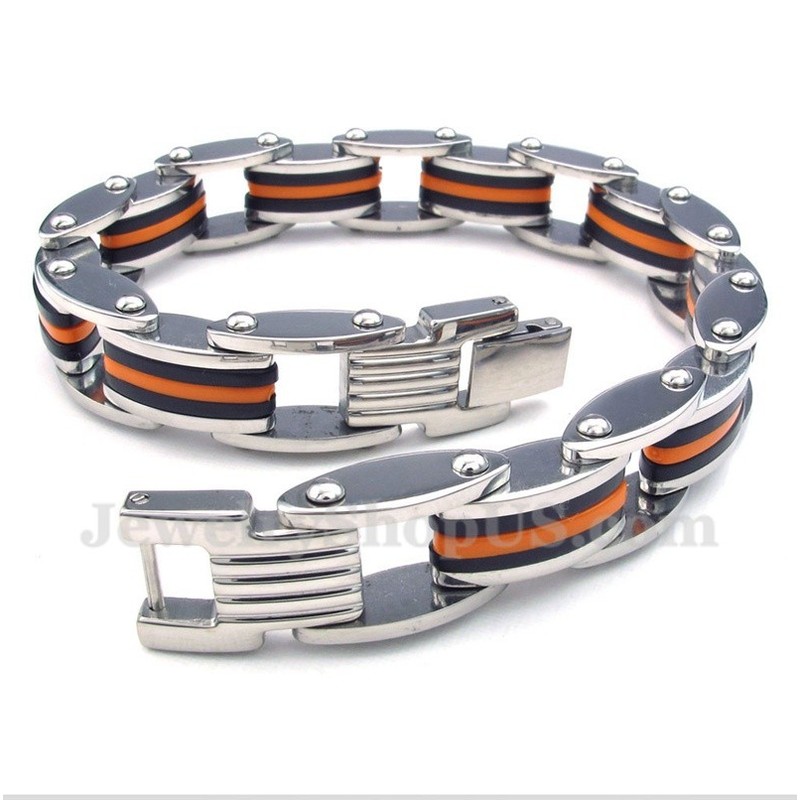 Men's Titanium Orange Black Rubber Bracelet
