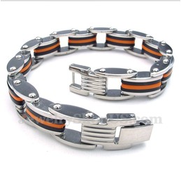 Men's Titanium Orange Black Rubber Bracelet