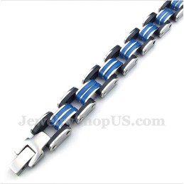 Men's Titanium Blue Black Rubber Bracelet