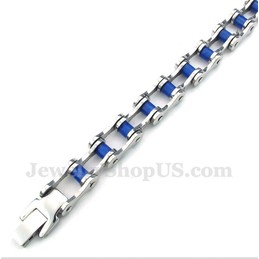 Men's Titanium Blue Rubber Bicycle Chain Bracelet