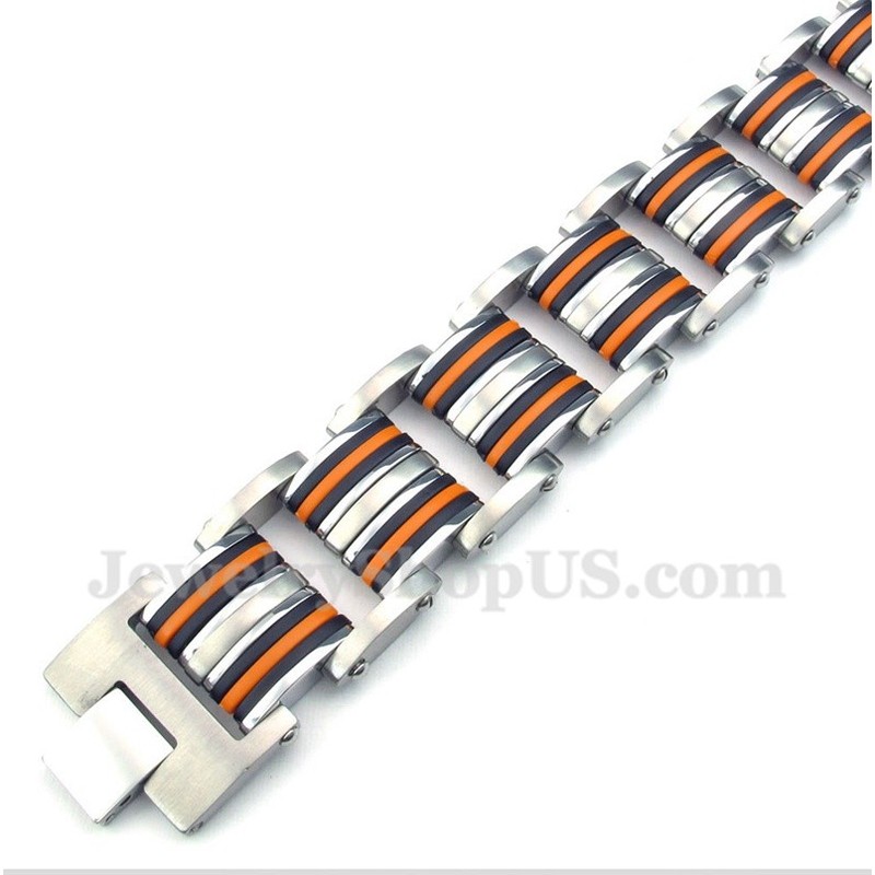 Men's Titanium Orange Black Rubber Bracelet