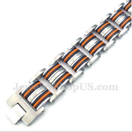 Men's Titanium Orange Black Rubber Bracelet