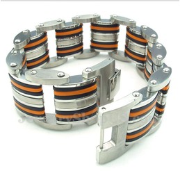 Men's Titanium Orange Black Rubber Bracelet