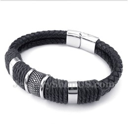 Men's Titanium Black Leather Bracelet