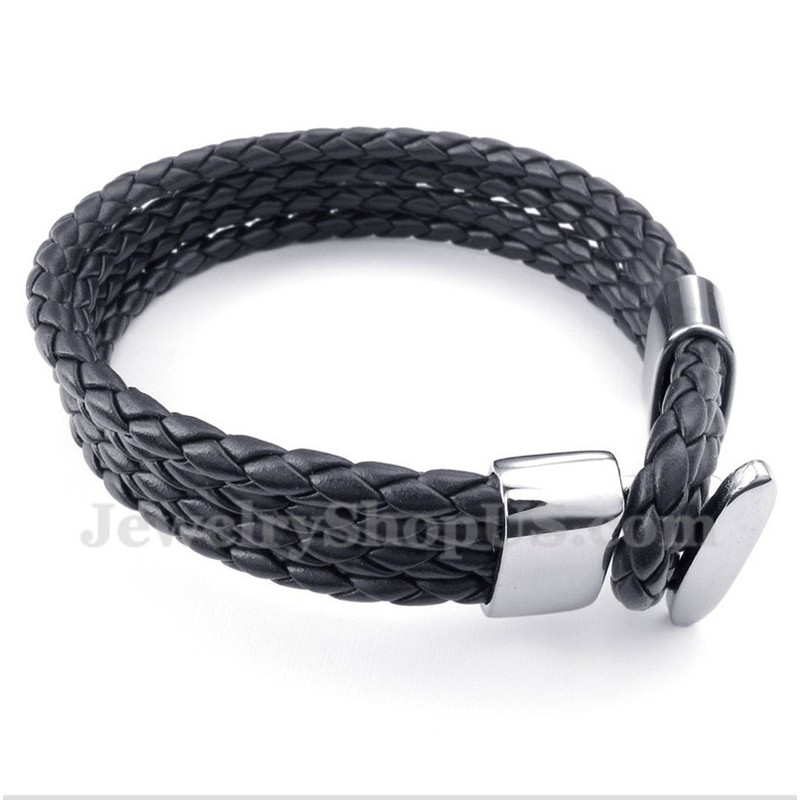 Men's Titanium Black Leather Bracelet