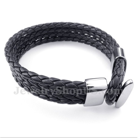 Men's Titanium Black Leather Bracelet