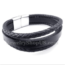 Men's Titanium Black Leather Bracelet