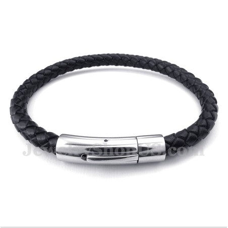 Men's Titanium Black Leather Bracelet