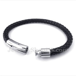 Men's Titanium Black Leather Bracelet