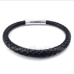 Men's Titanium Black Leather Bracelet