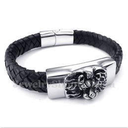 Men's Titanium Lion's Head Leather Bracelet