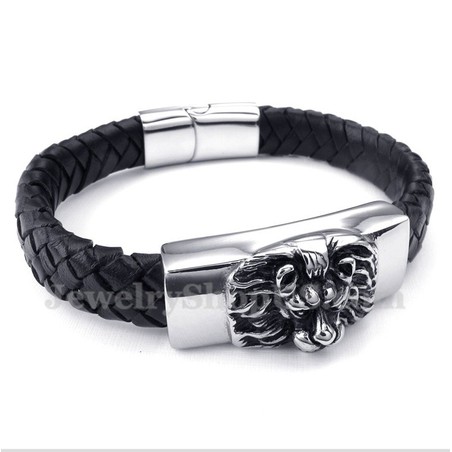 Men's Titanium Lion's Head Leather Bracelet