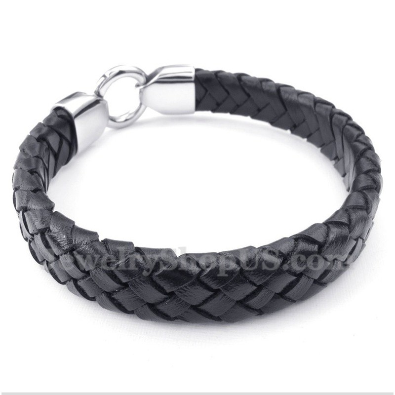 Men's Titanium Black Leather Bracelet