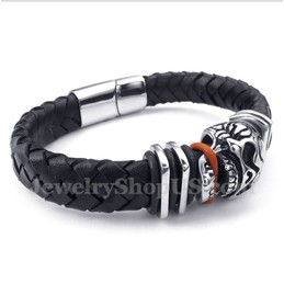 Men's Leather Skull Titanium Bracelet