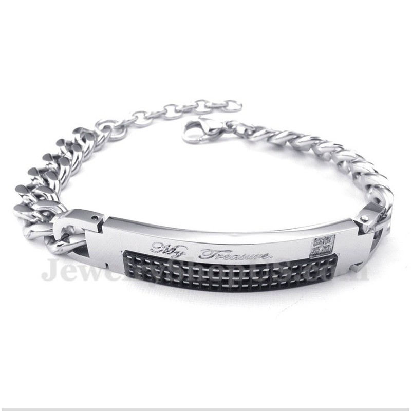 Men's Titanium Black Diamond Mens Couple's Bracelet