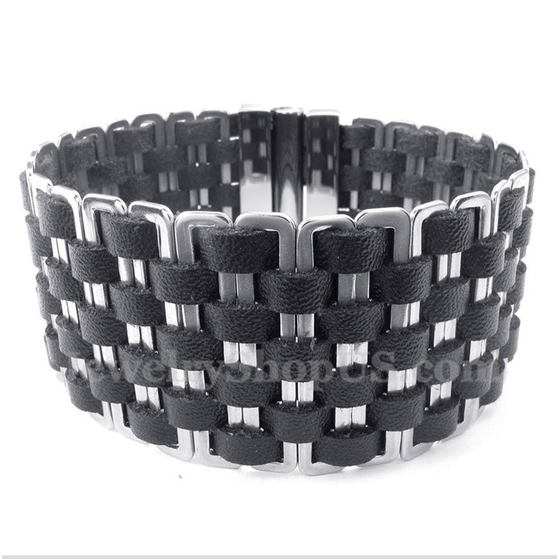 Men's Leather Titanium Bracelet