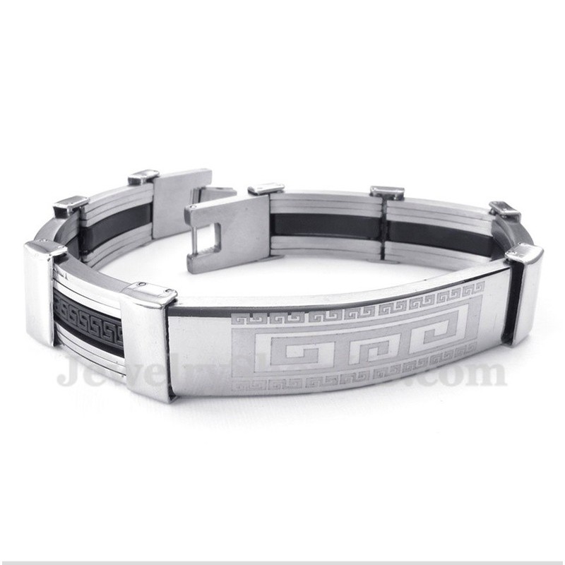Men's Titanium Rubber Greek Meander Pattern Bracelet