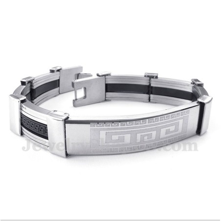 Men's Titanium Rubber Greek Meander Pattern Bracelet