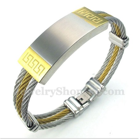 Men's Titanium Greek Meander Pattern Cable Bracelet
