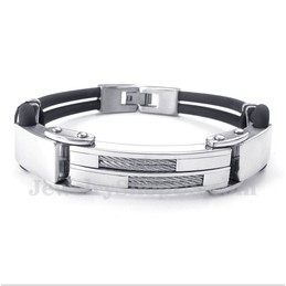 Men's Titanium Cable Leather Bracelet