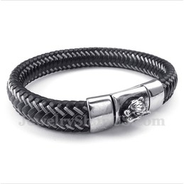 Men's Titanium Black Leather Cable Bracelet