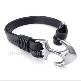 Men's Leather Anchor Bracelet