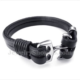 Men's Leather Anchor Bracelet