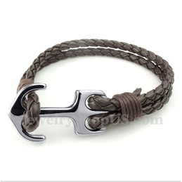 Men's Leather Anchor Bracelet