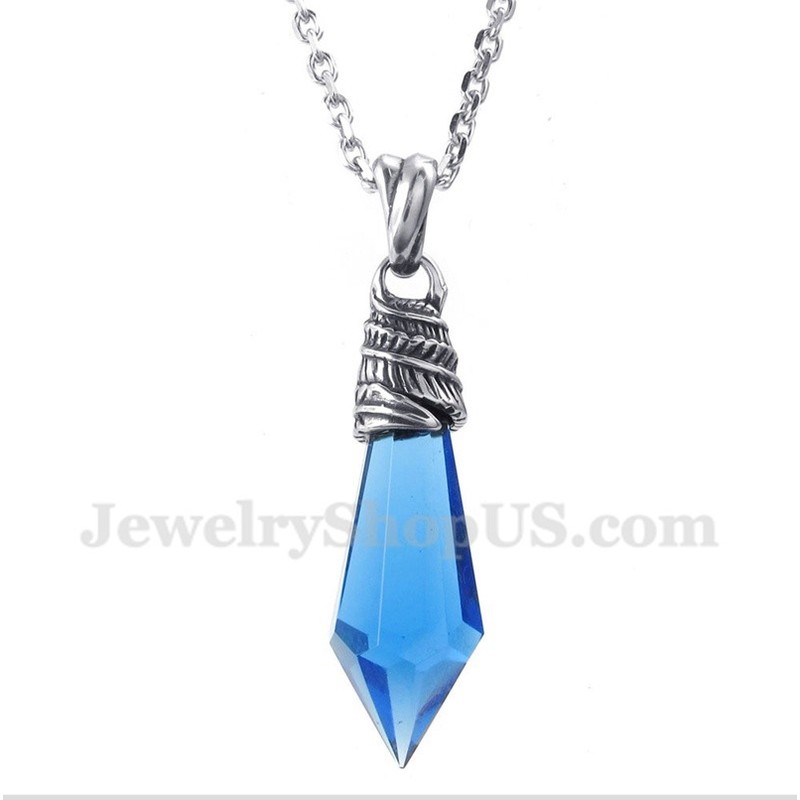 Men's Titanium Blue Crystal Hexagon Prism Pendant with Free Chain
