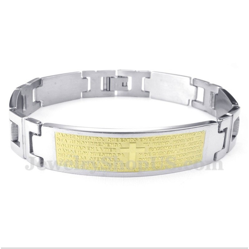 Men's Titanium Cross Gold Bible Verse Bracelet