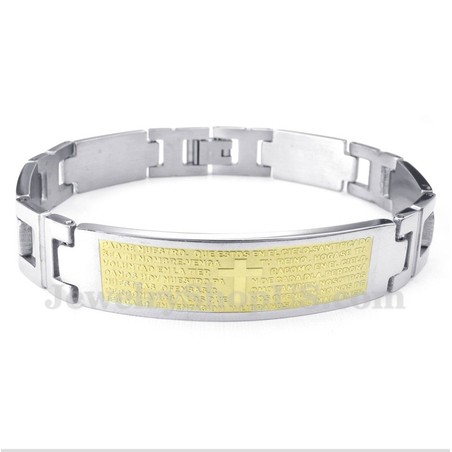 Men's Titanium Cross Gold Bible Verse Bracelet