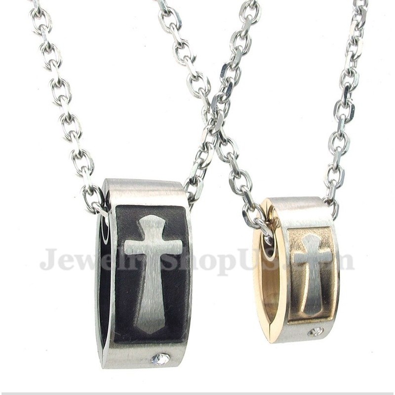 Titanium Cross Couple's Pendant with Free Chain (One Pair)